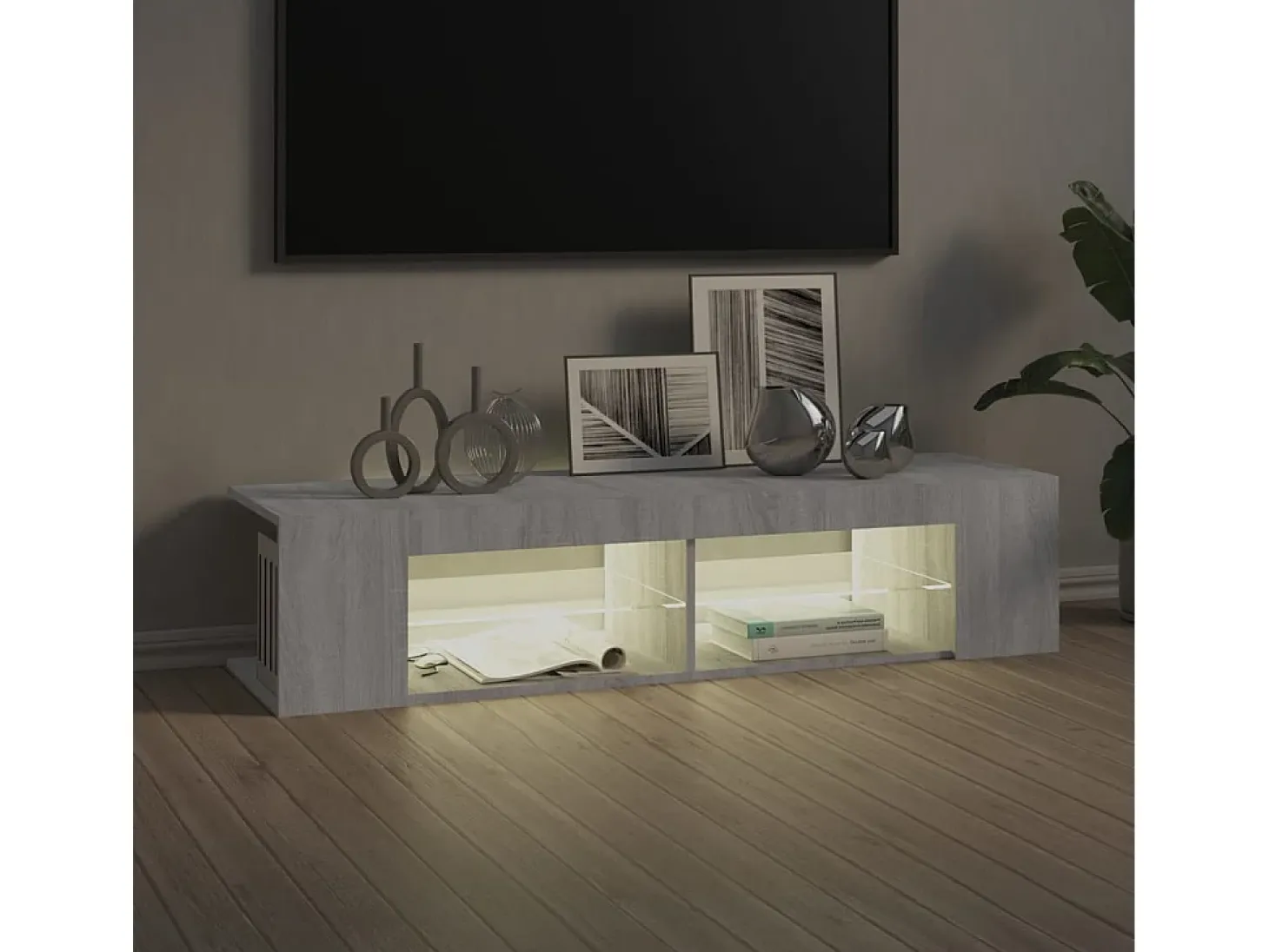 Henryetta Mueble de TV con luces LED gris Sonoma 135x39x30 cm