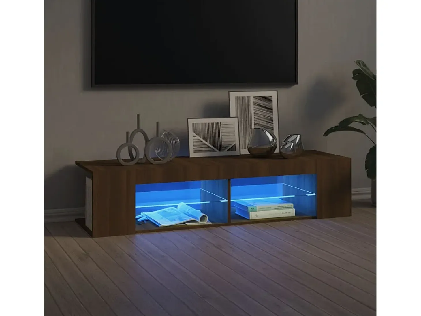 Henryetta Mueble de TV con luces LED marrón roble 135x39x30 cm