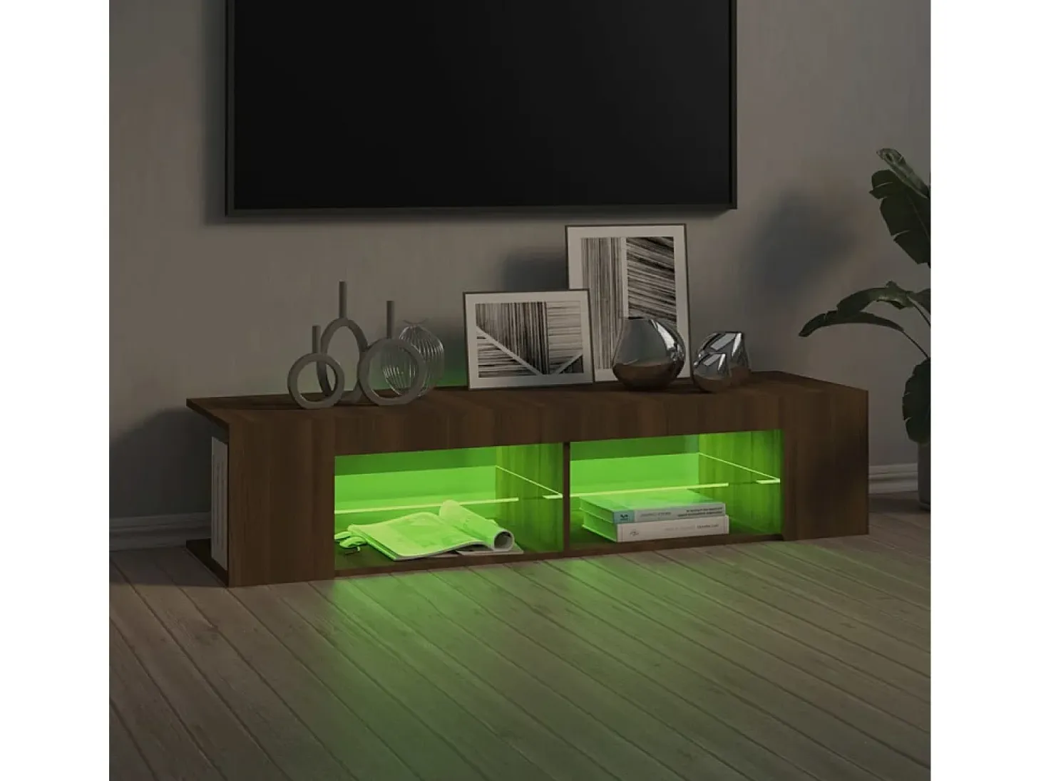 Henryetta Mueble de TV con luces LED marrón roble 135x39x30 cm
