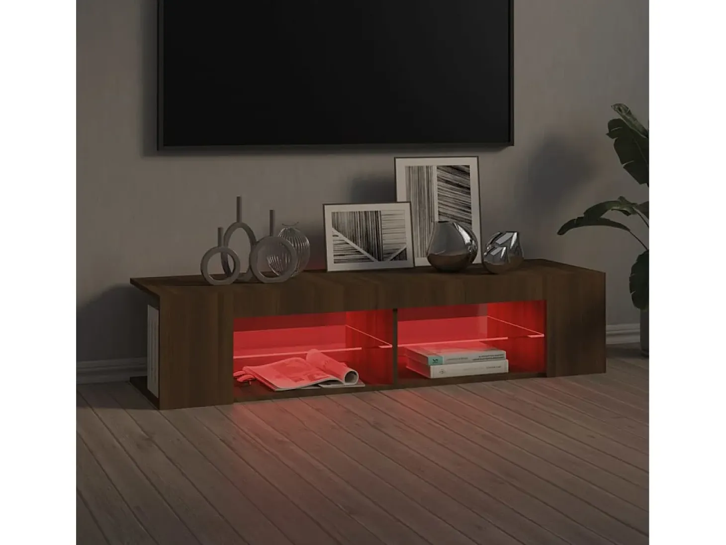 Henryetta Mueble de TV con luces LED marrón roble 135x39x30 cm