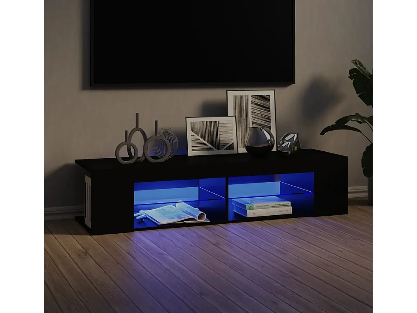 Henryetta Mueble de TV con luces LED negro 135x39x30 cm