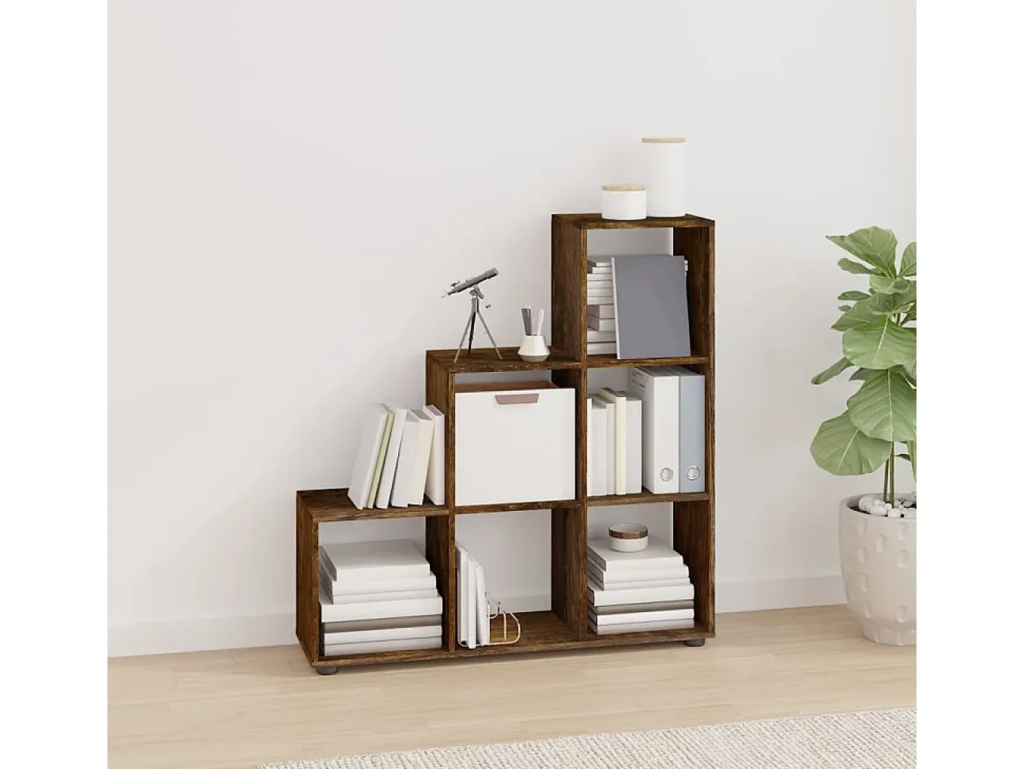 Hilde Estantería forma de escalera madera contrachapada roble ahumado