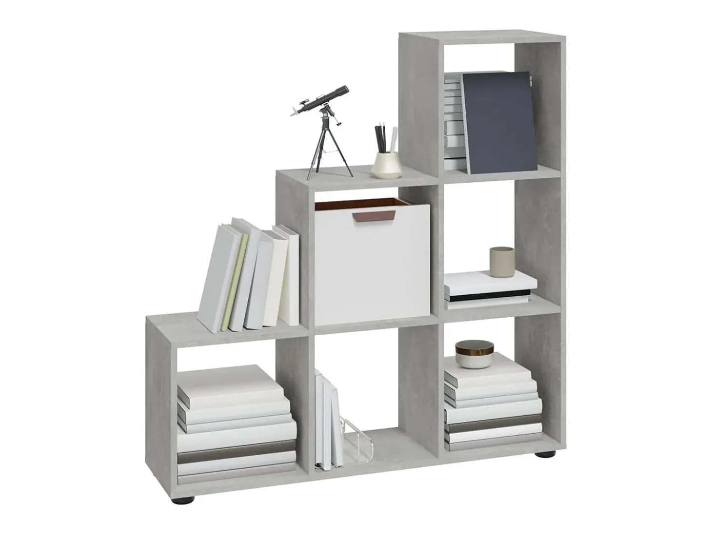 Hilde Estantería forma de escalera madera contrachapada gris hormigón