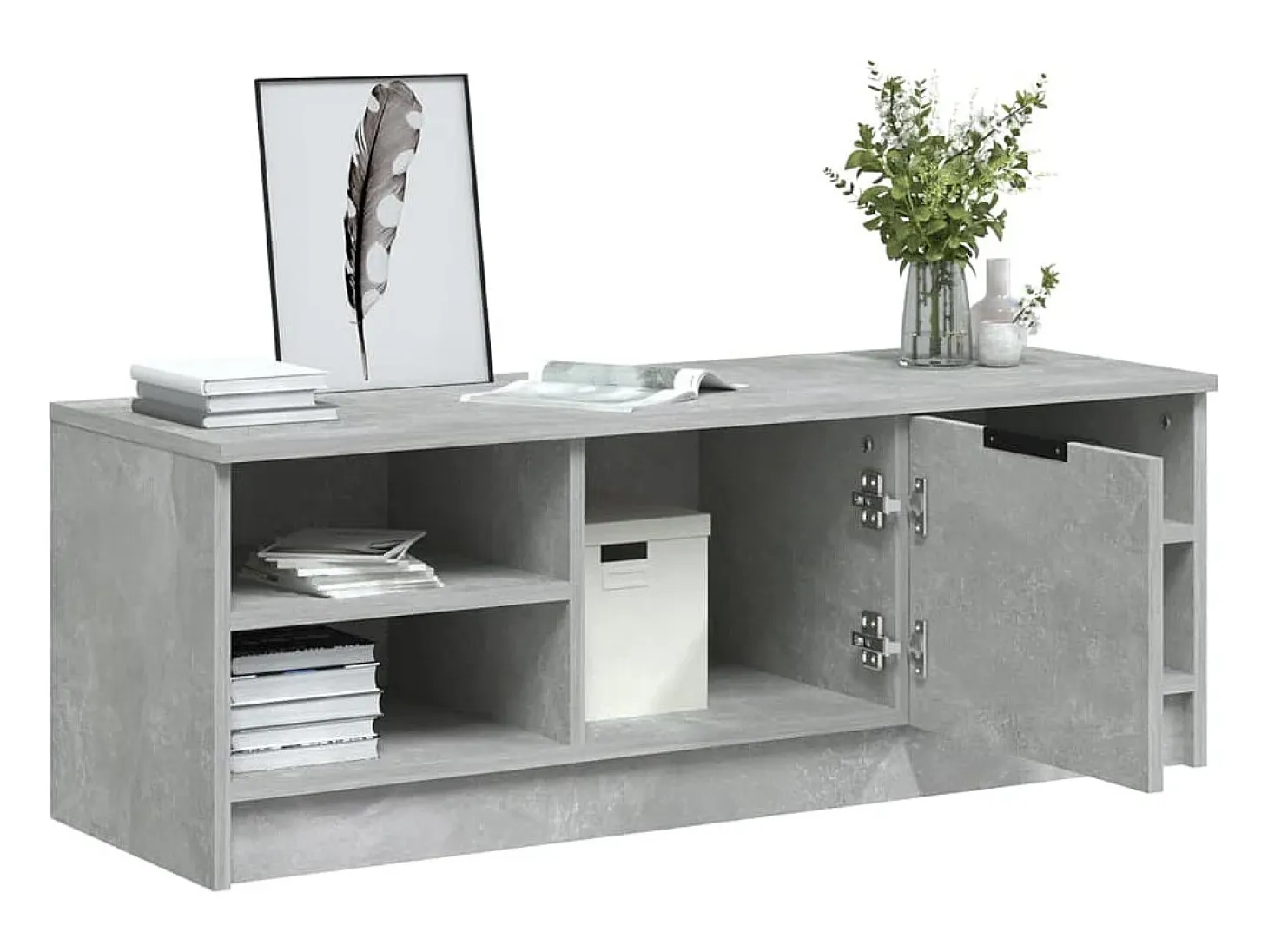 Hilrik Mueble de TV madera contrachapada gris hormigón 102x35,5x36,5cm