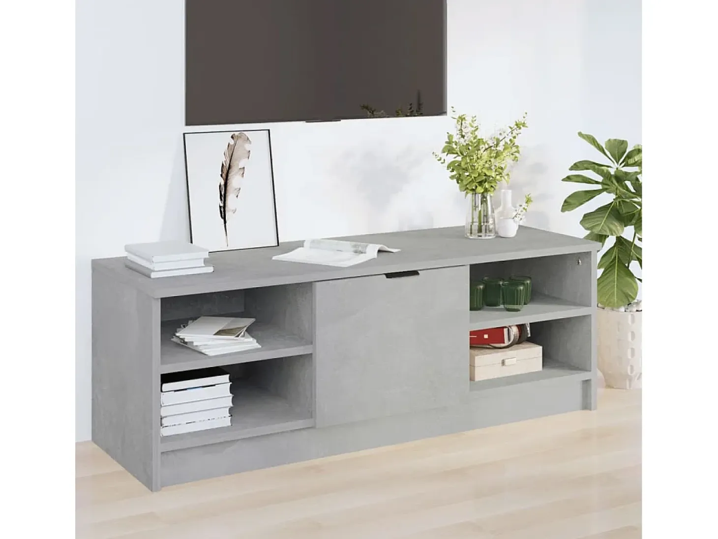 Hilrik Mueble de TV madera contrachapada gris hormigón 102x35,5x36,5cm