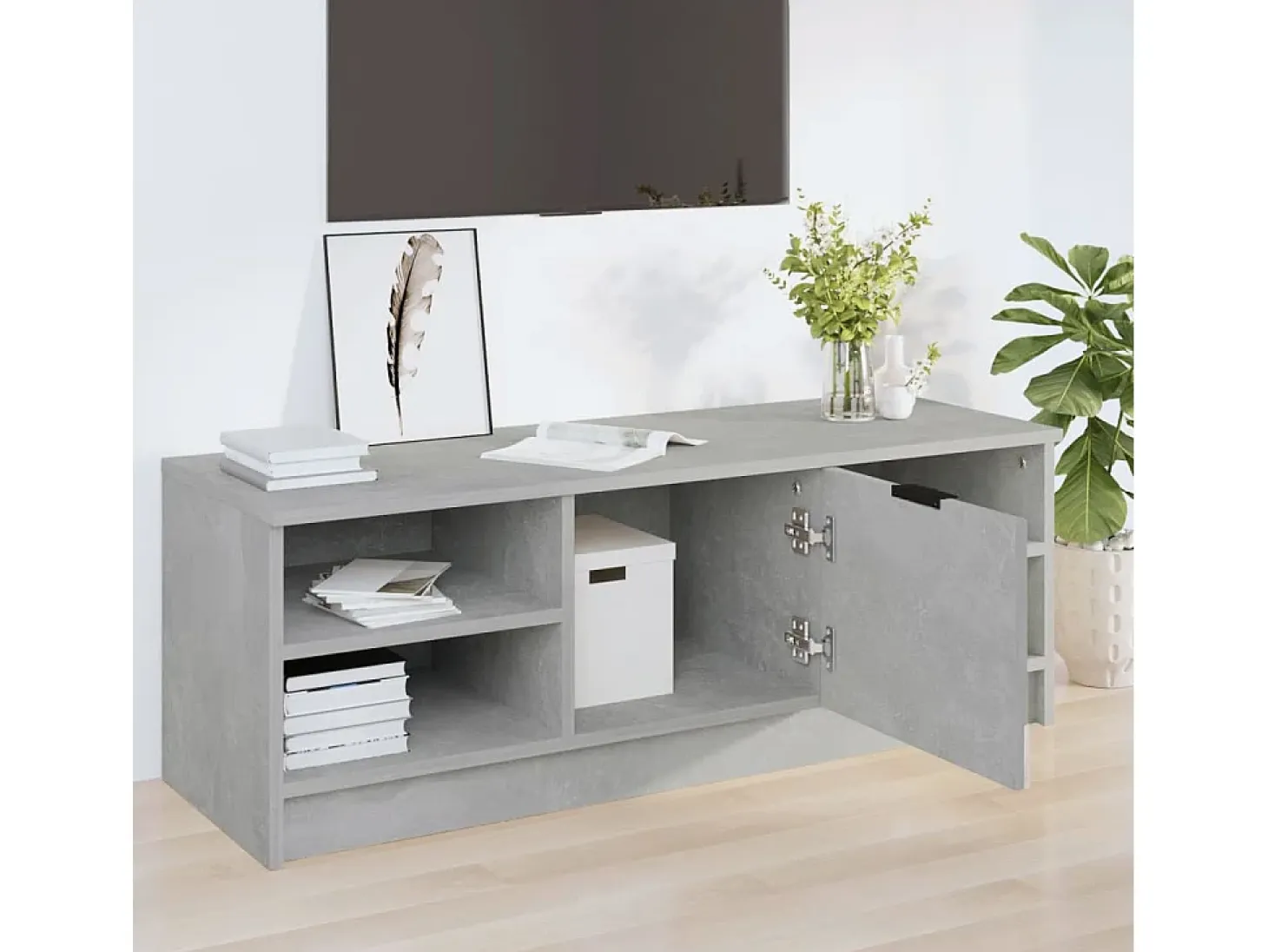 Hilrik Mueble de TV madera contrachapada gris hormigón 102x35,5x36,5cm
