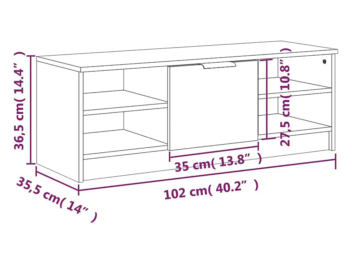 Hilrik Mueble de TV madera contrachapada color roble 102x35,5x36,5 cm