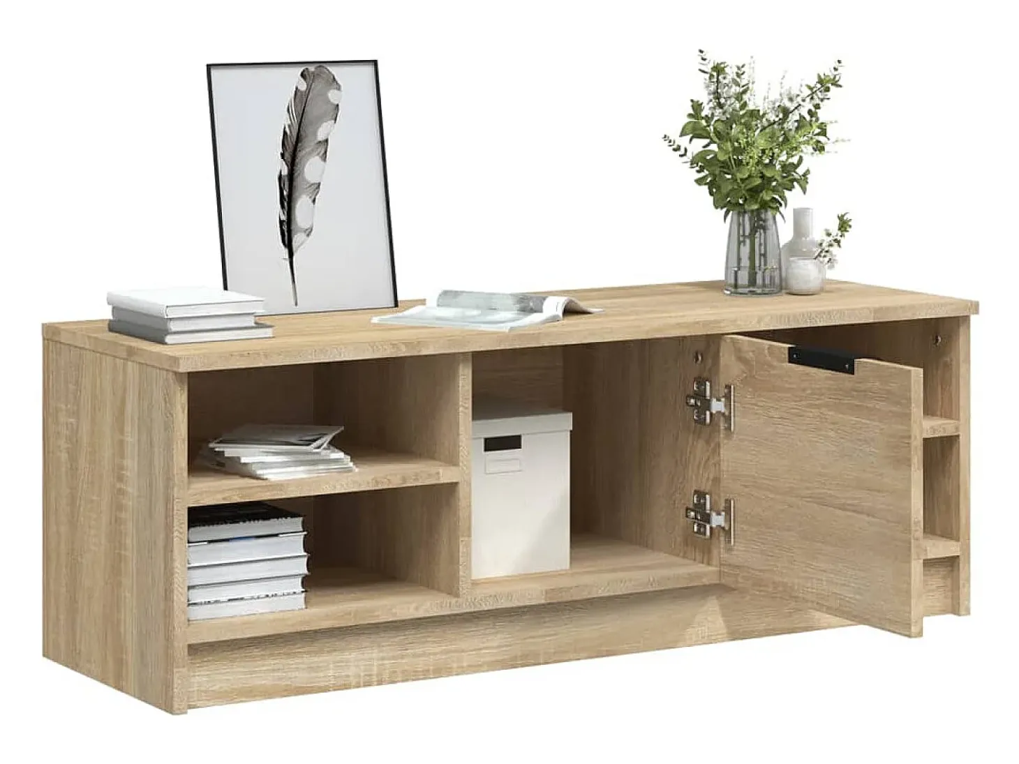 Hilrik Mueble de TV madera contrachapada color roble 102x35,5x36,5 cm