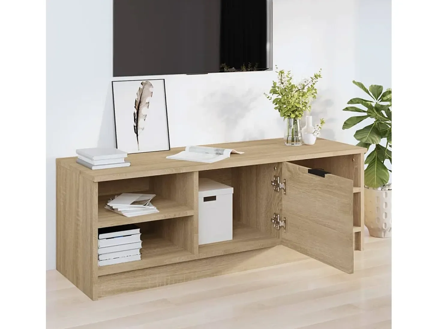 Hilrik Mueble de TV madera contrachapada color roble 102x35,5x36,5 cm