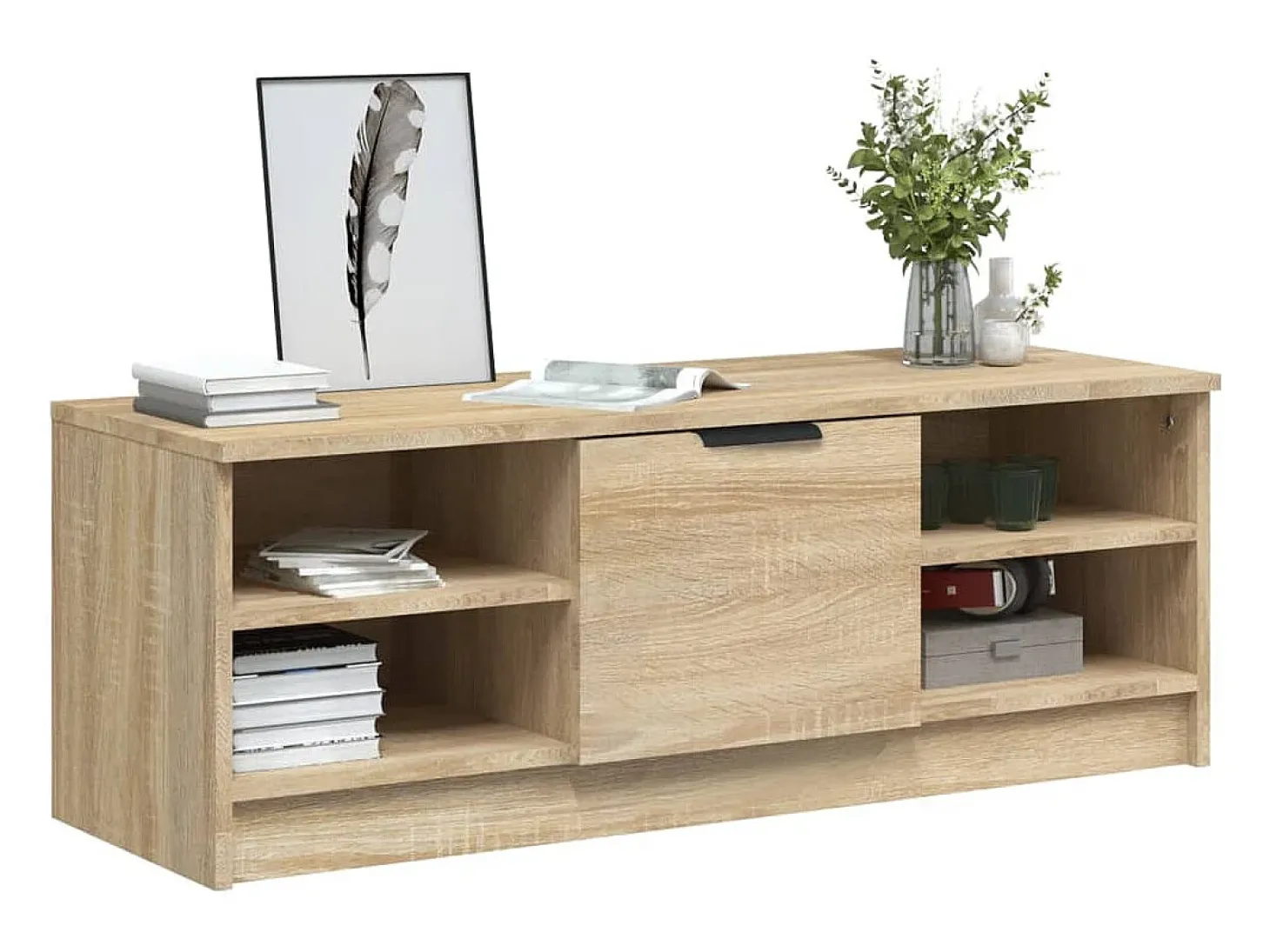 Hilrik Mueble de TV madera contrachapada color roble 102x35,5x36,5 cm