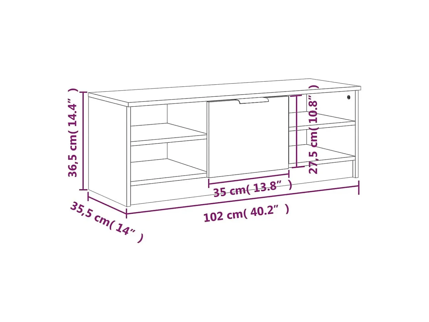 Hilrik Mueble de TV madera contrachapada color roble 102x35,5x36,5 cm