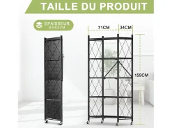 HomeMiYN Juego de 2 Estanterías Plegables de Almacenamiento, 4 a 5 Niveles - Estanterías Multifuncionales con Ruedas, 71x34x159 cm, Negro