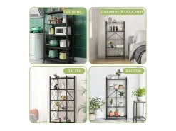 HomeMiYN Juego de 2 Estanterías Plegables de Almacenamiento, 4 a 5 Niveles - Estanterías Multifuncionales con Ruedas, 71x34x159 cm, Negro