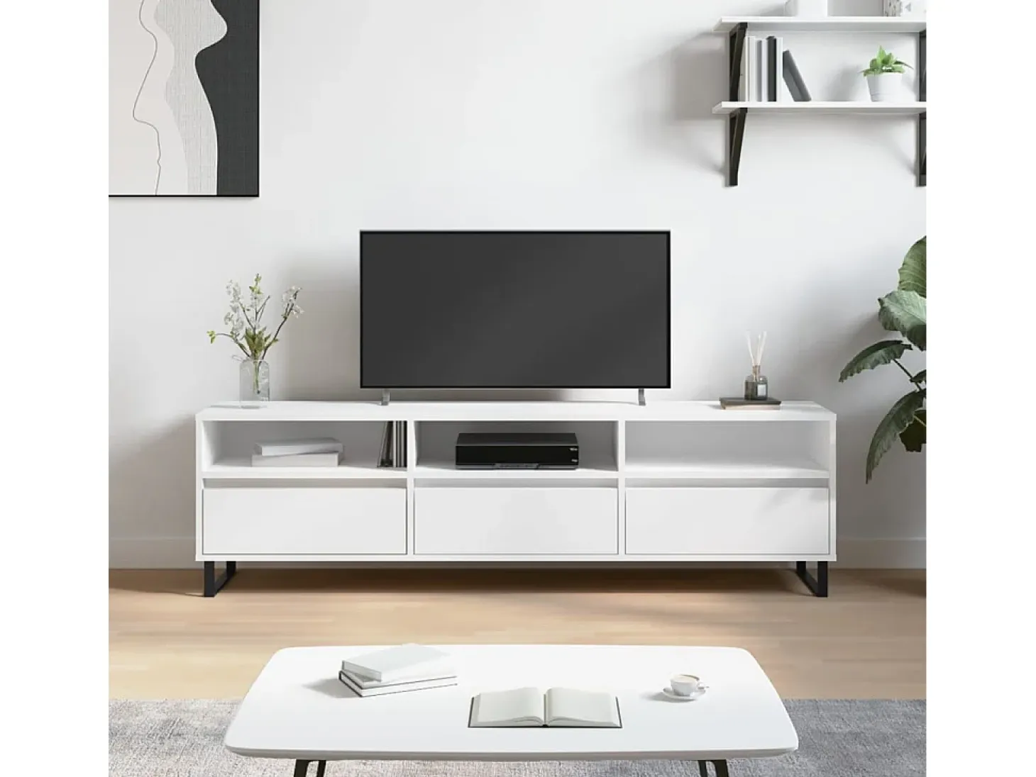 Hørning Mueble de TV madera contrachapada blanco 150x30x44,5 cm