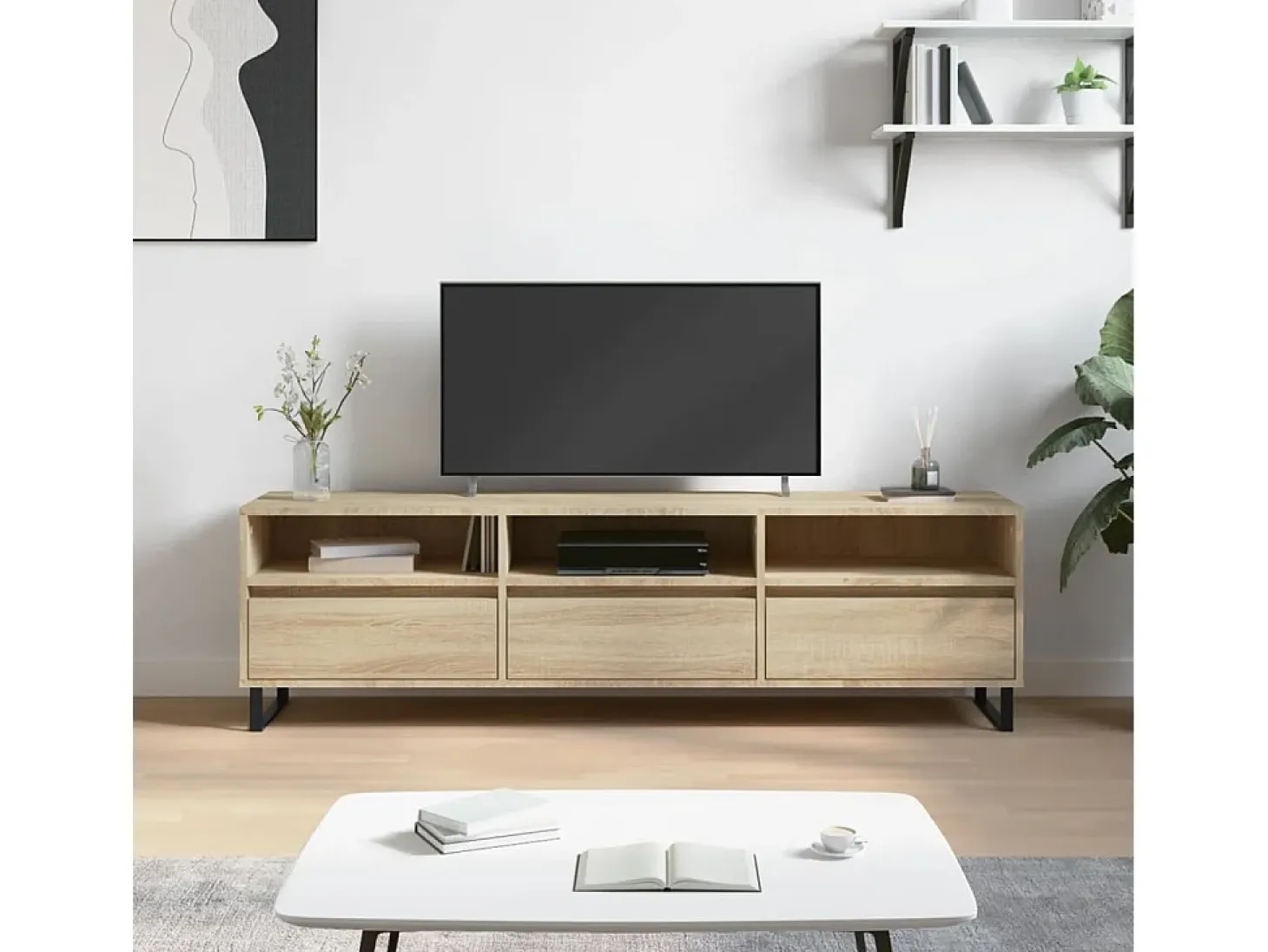 Hørning Mueble de TV madera contrachapada roble Sonoma 150x30x44,5 cm
