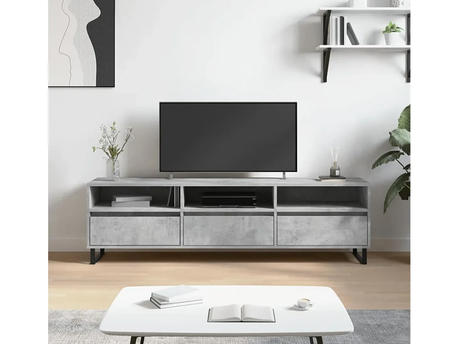 Hørning Mueble de TV madera contrachapada gris hormigón 150x30x44,5 cm