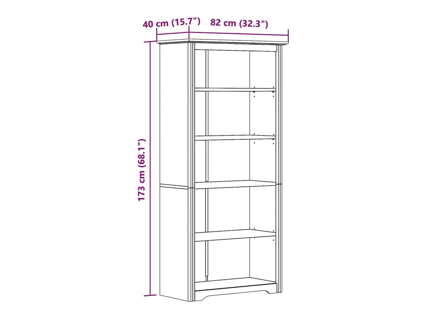 Hydesville Librería BODO 5 estantes madera maciza pino gris 82x40x173 cm