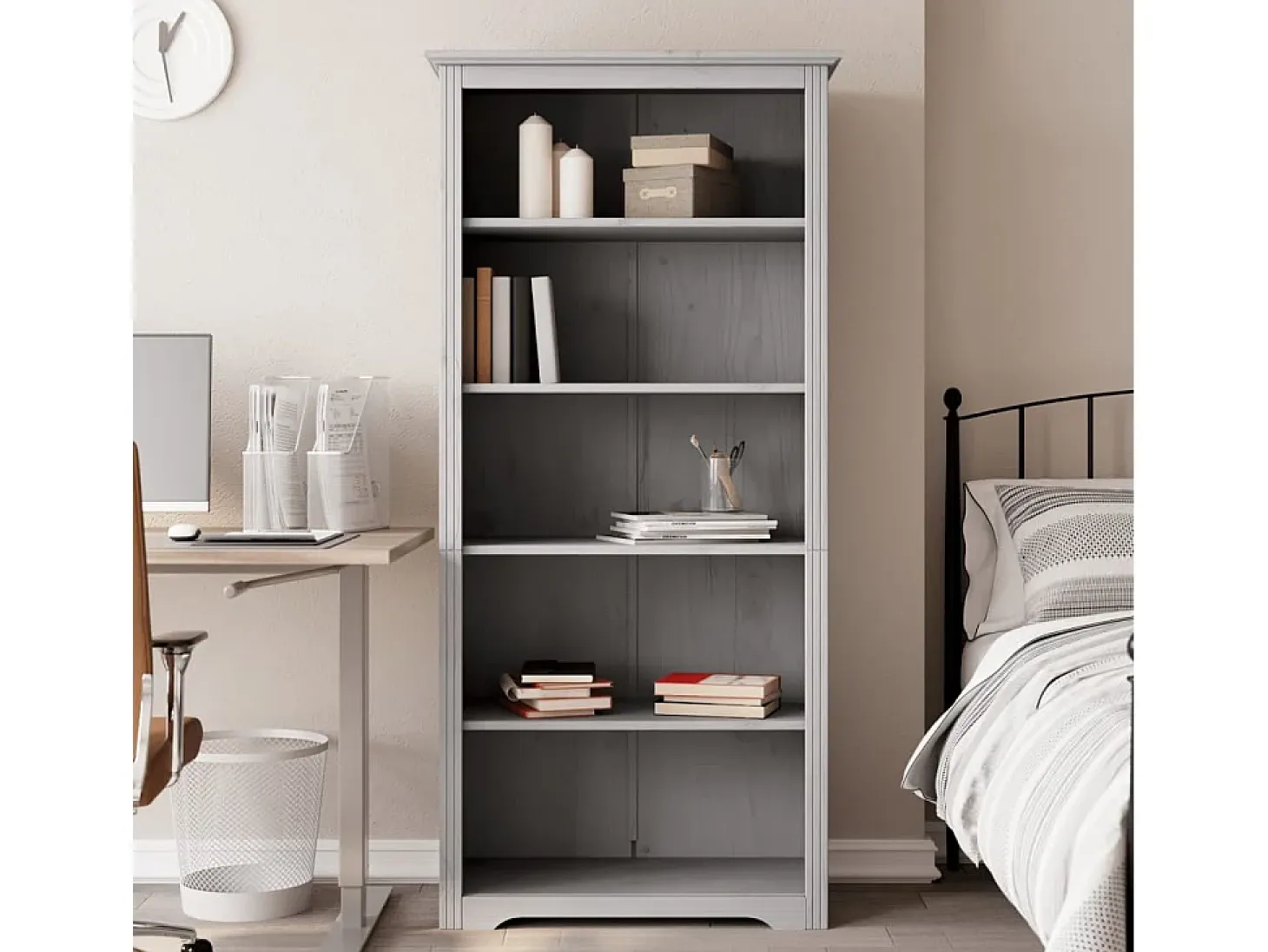 Hydesville Librería BODO 5 estantes madera maciza pino gris 82x40x173 cm