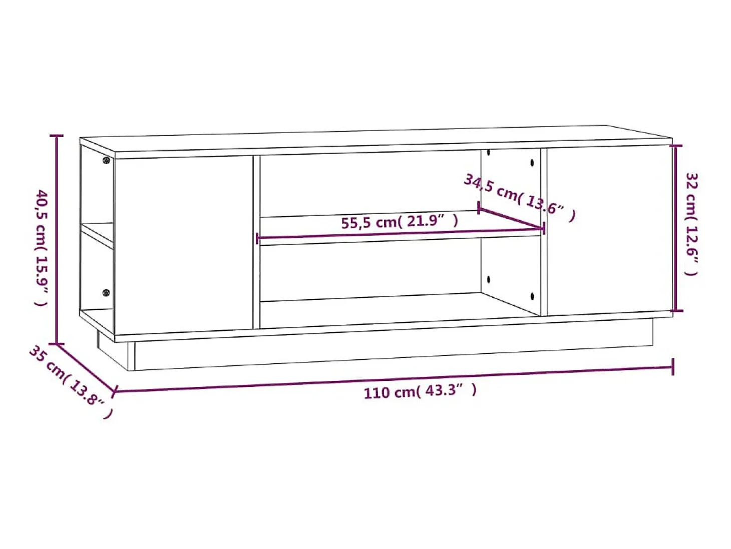 Hylindra Mueble de TV madera maciza de pino marrón miel 110x35x40,5 cm