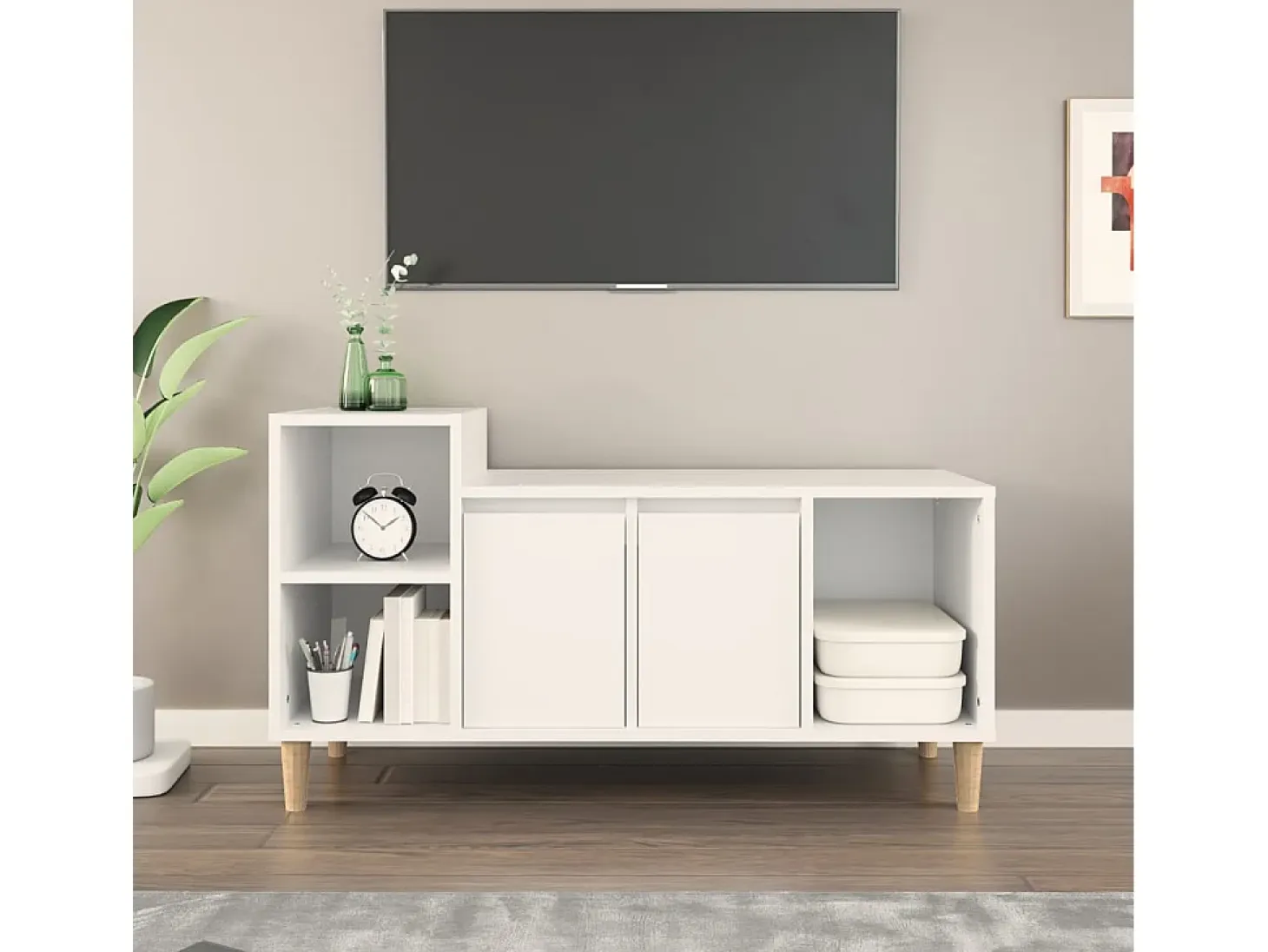 Ibtihal Mueble para TV madera contrachapada blanco 100x35x55 cm