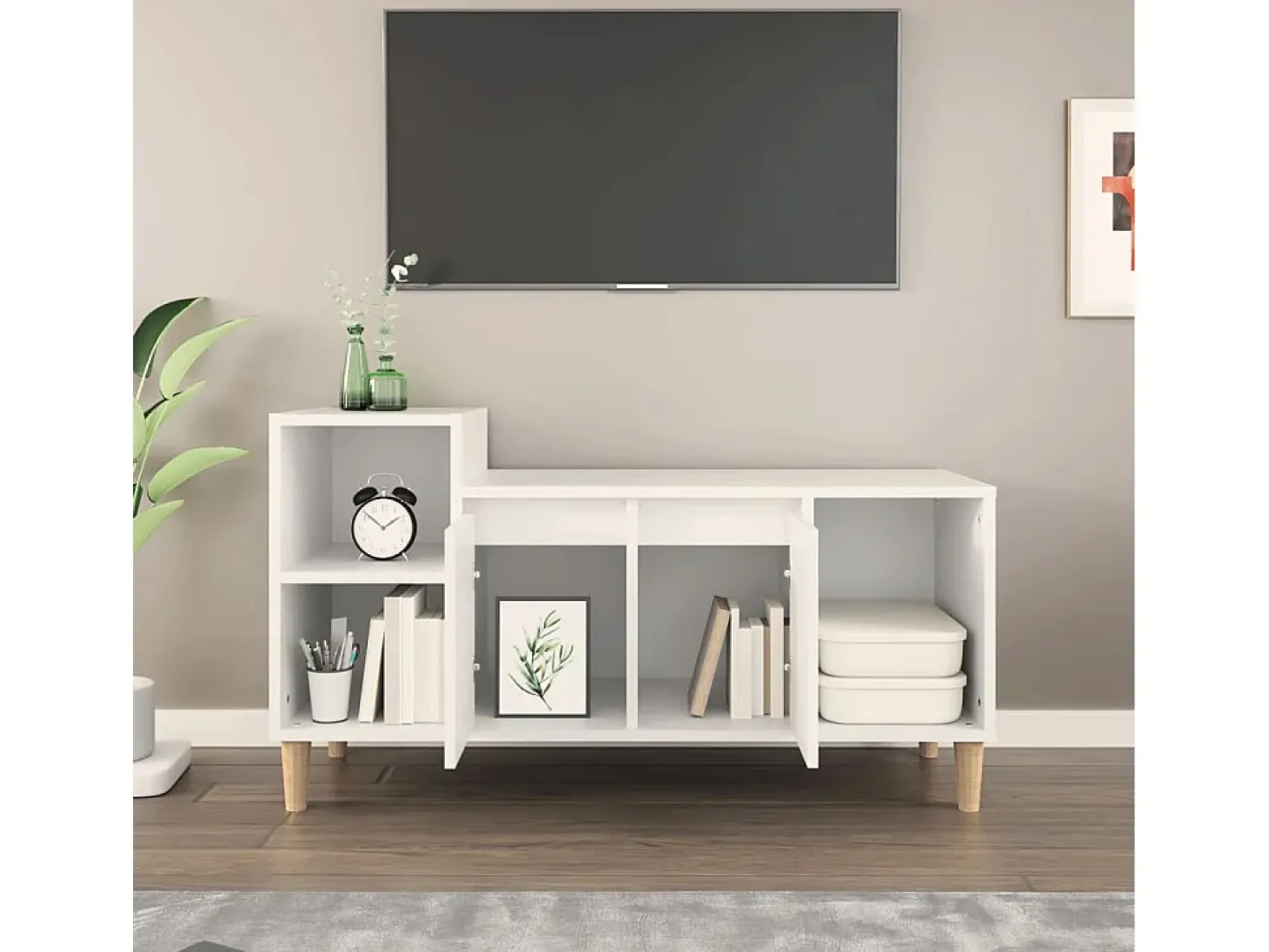 Ibtihal Mueble para TV madera contrachapada blanco 100x35x55 cm