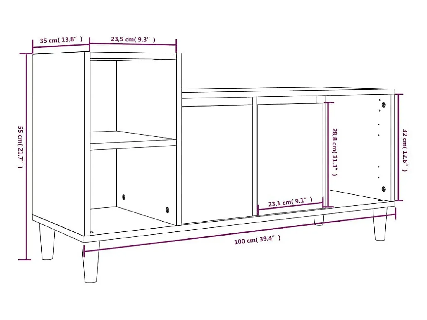 Ibtihal Mueble para TV madera contrachapada blanco 100x35x55 cm