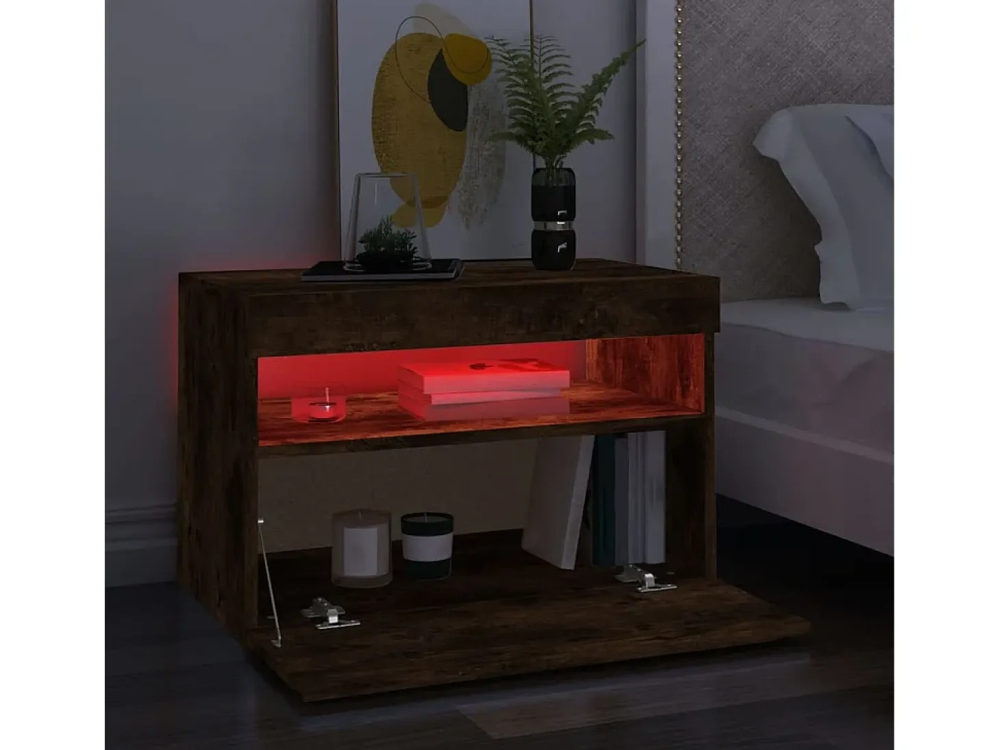 Ilion Mueble de TV con luces LED color roble ahumado 60x35x40 cm