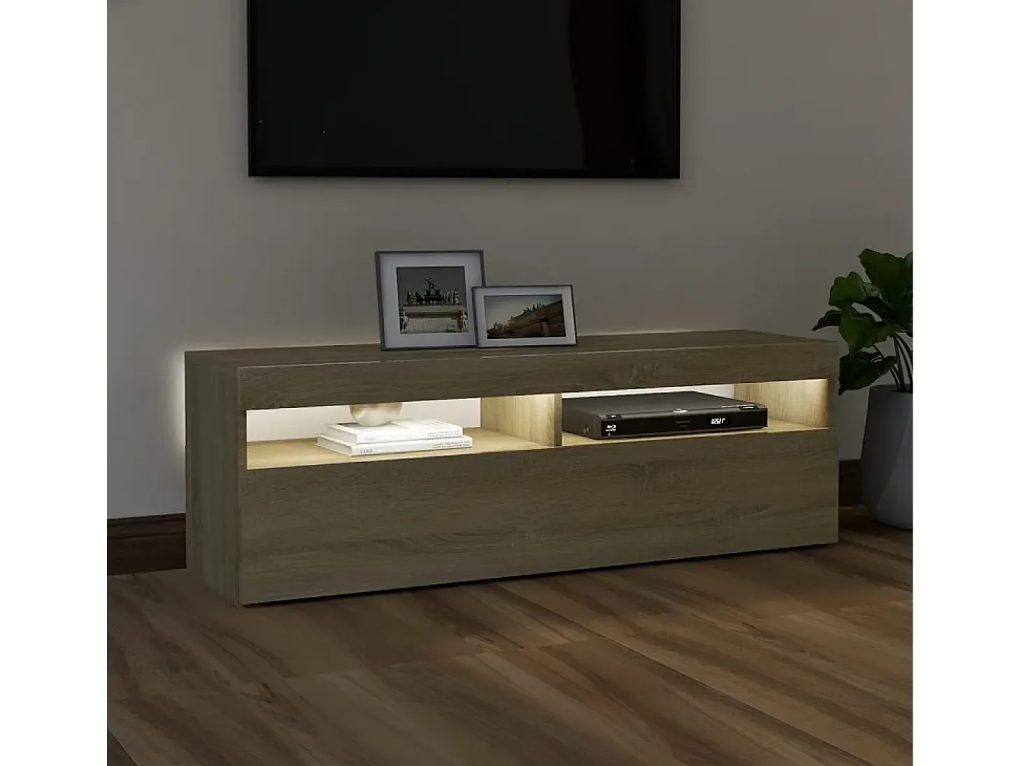 Ilion Mueble de TV con luces LED roble Sonoma 120x35x40 cm