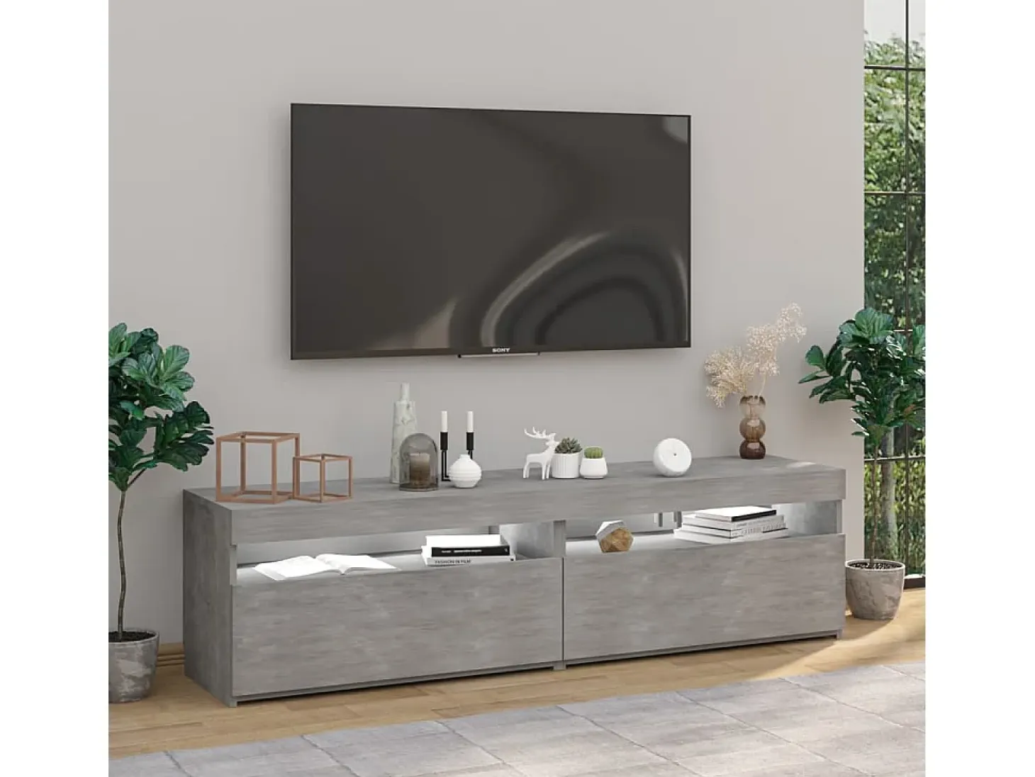 Ilion Muebles de TV con luces LED 2 unidades gris hormigón 75x35x40cm