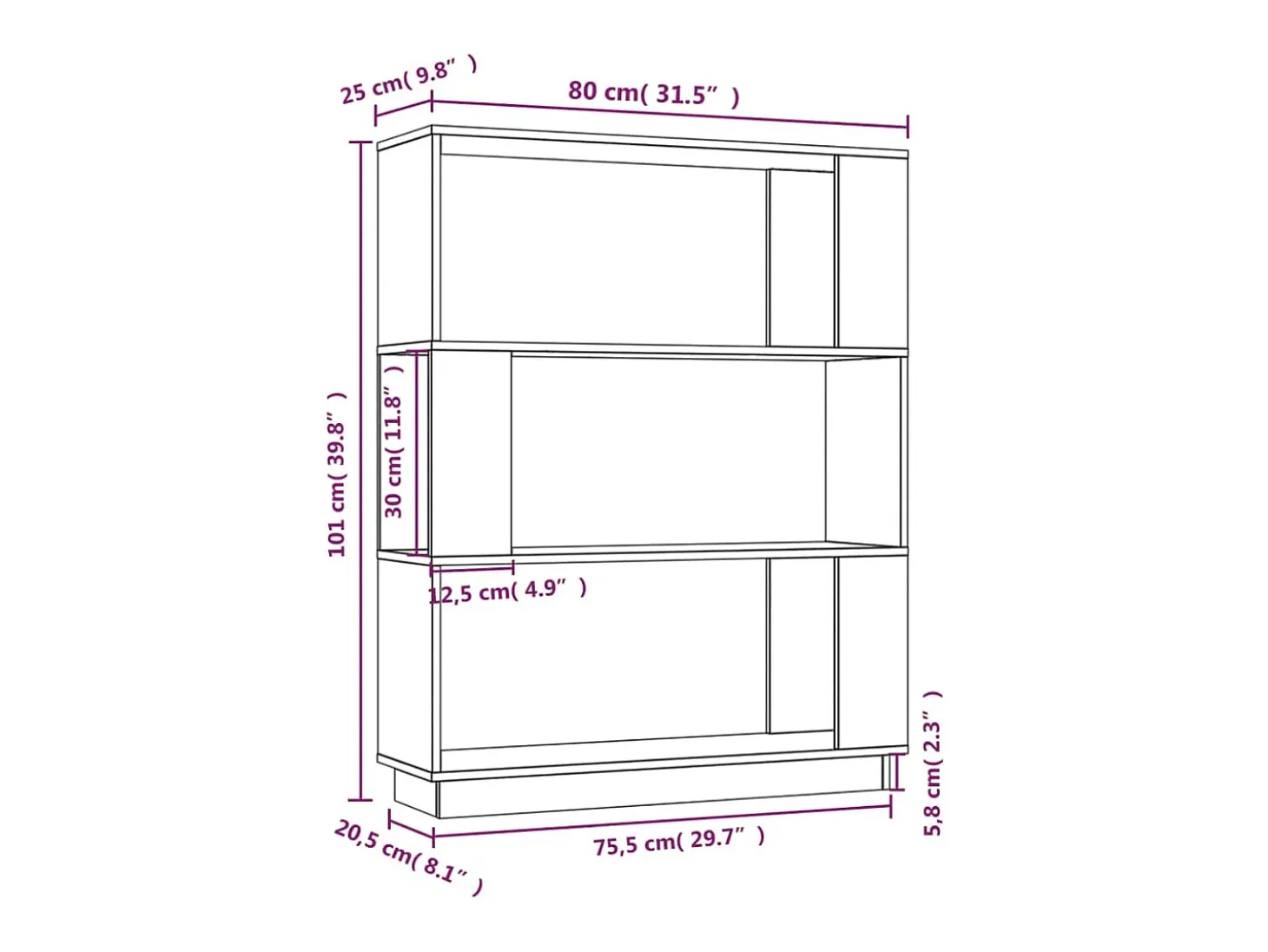 Ilpo Estantería/divisor de espacios madera pino gris 80x25x101 cm