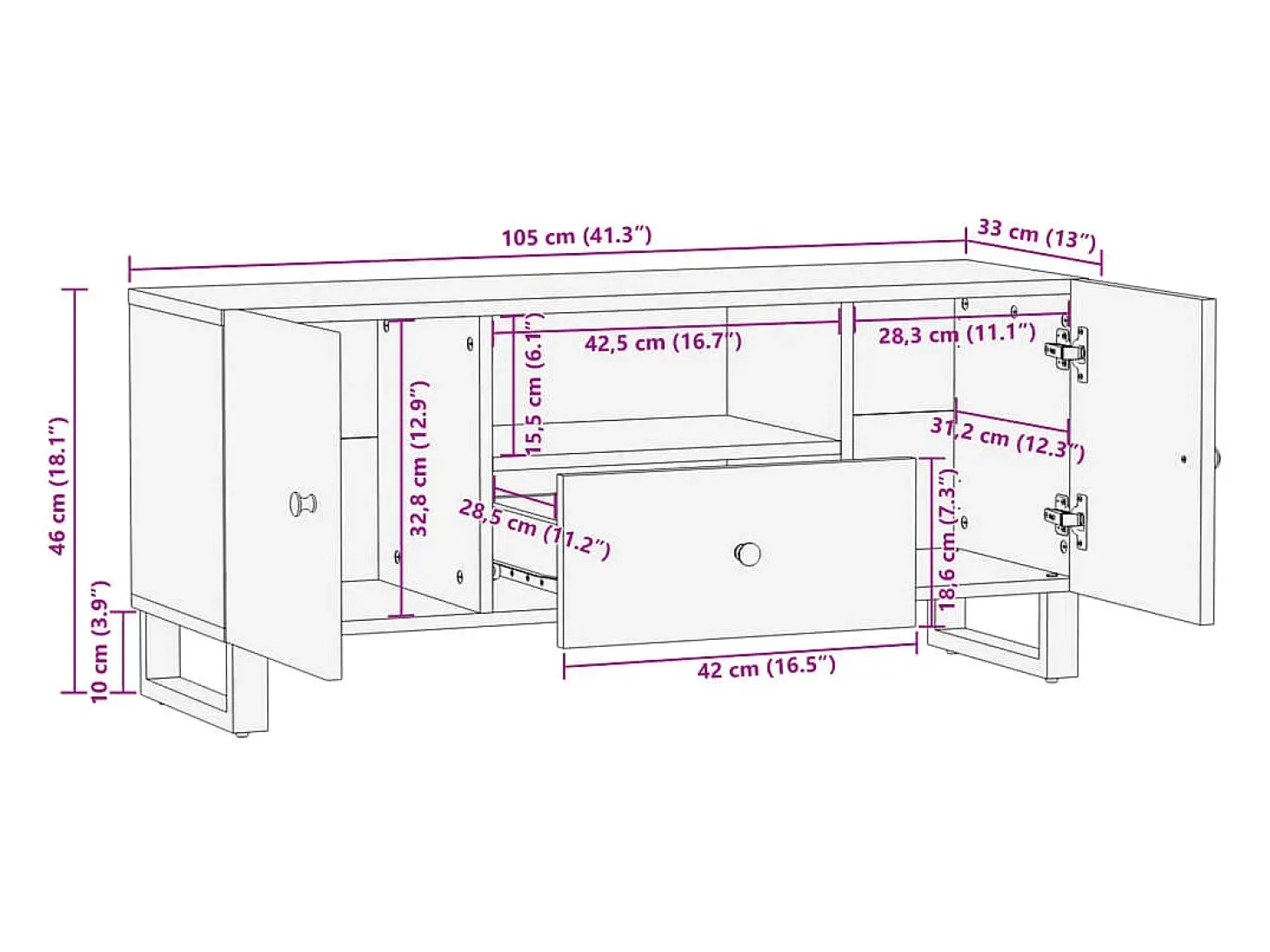 Invar Mueble TV madera reciclada y madera contrachapada 105x33,5x46cm