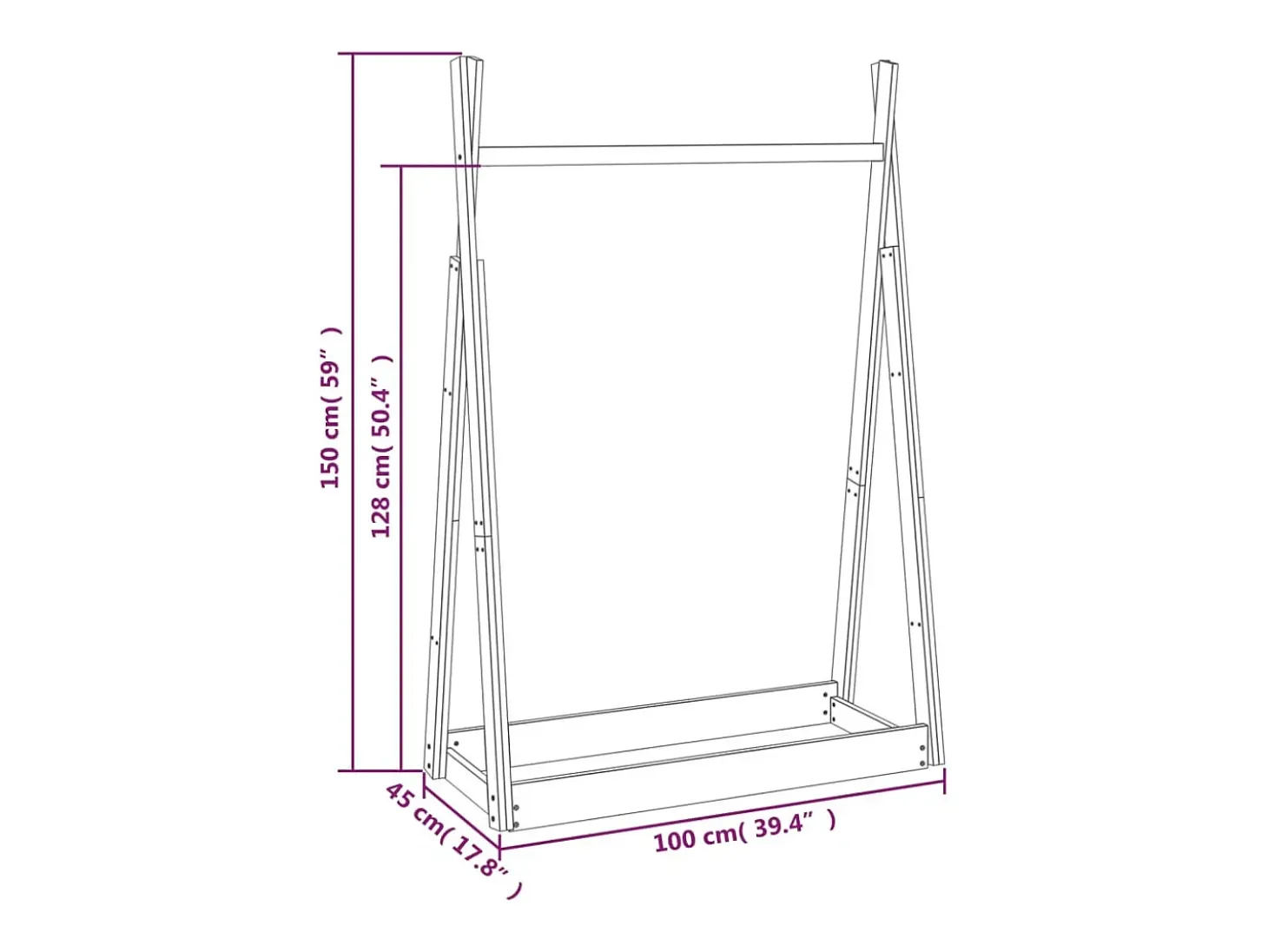 Jacques-Marie Perchero de madera maciza de pino 100x45x150 cm
