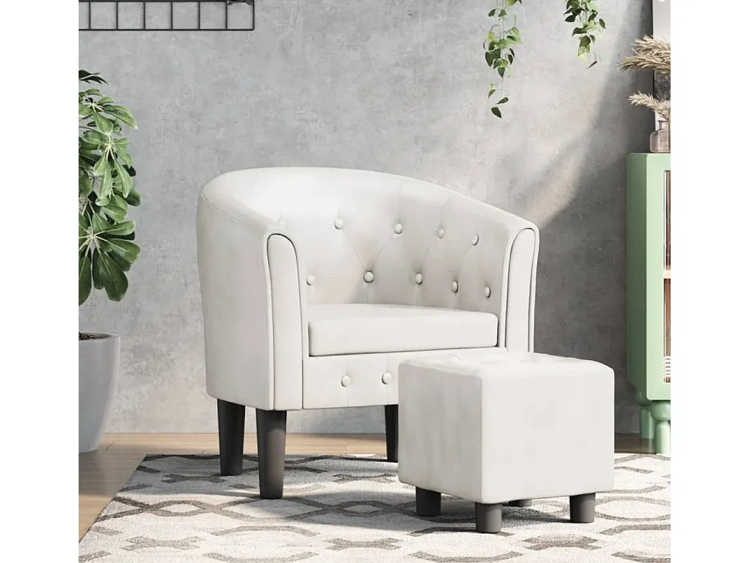 Jalkar Sillón con taburete cuero sintético blanco