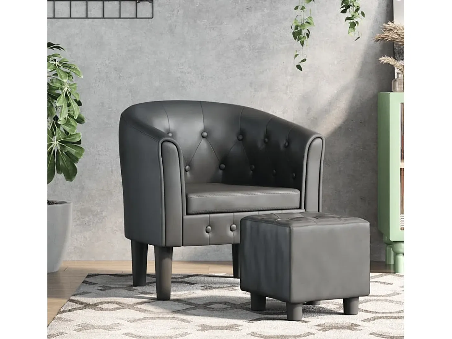 Jalkar Sillón con taburete cuero sintético gris