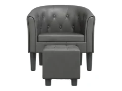 Jalkar Sillón con taburete cuero sintético gris