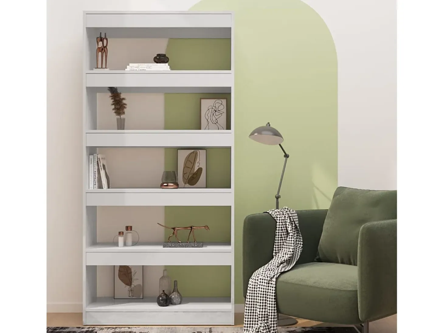 Jasper Estantería/divisor madera ingeniería blanco brillo 80x30x166 cm