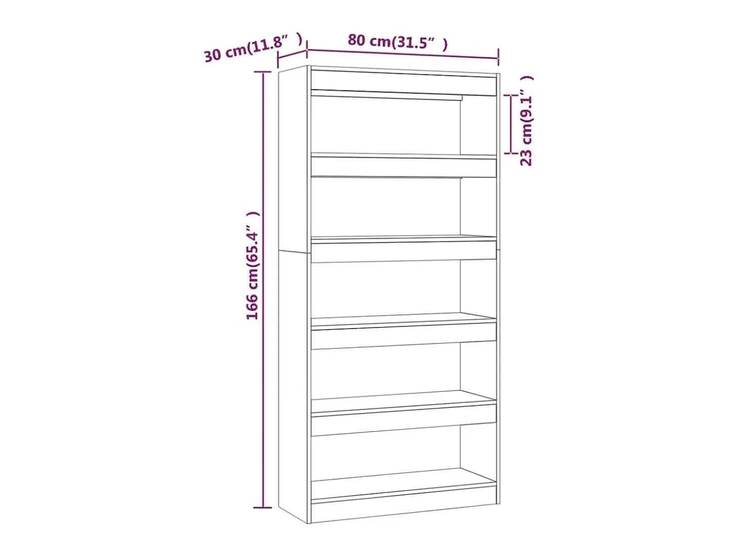 Jasper Estantería/divisor madera ingeniería blanco brillo 80x30x166 cm