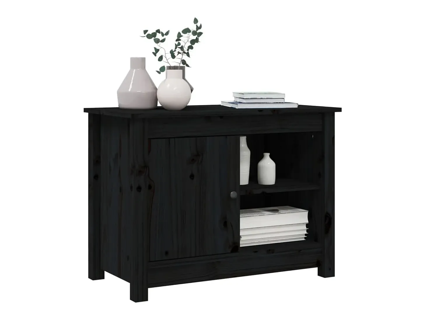 Jean-Gabriel Mueble de TV de madera maciza de pino negro 70x36,5x52 cm