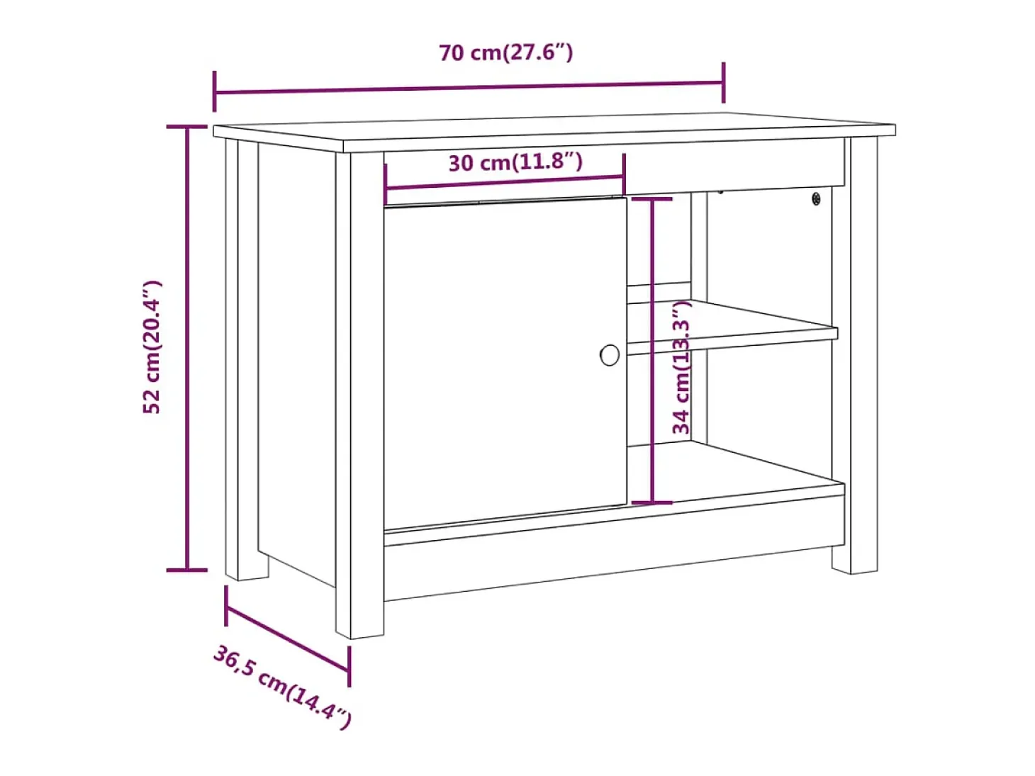 Jean-Gabriel Mueble de TV de madera maciza de pino negro 70x36,5x52 cm