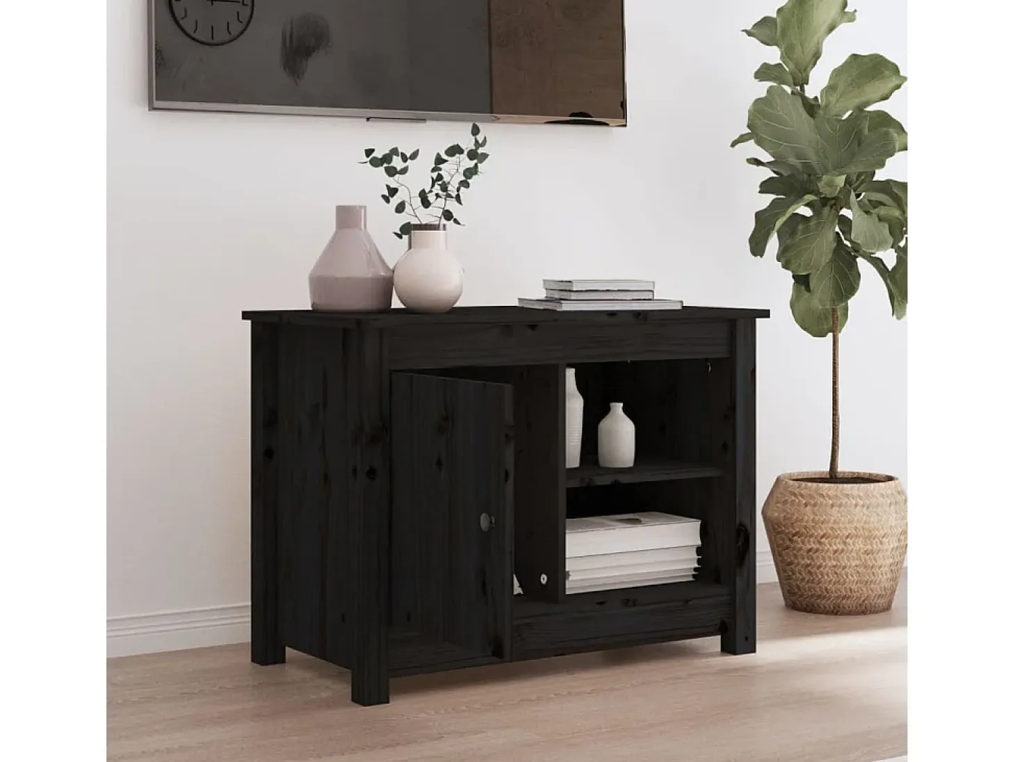 Jean-Gabriel Mueble de TV de madera maciza de pino negro 70x36,5x52 cm