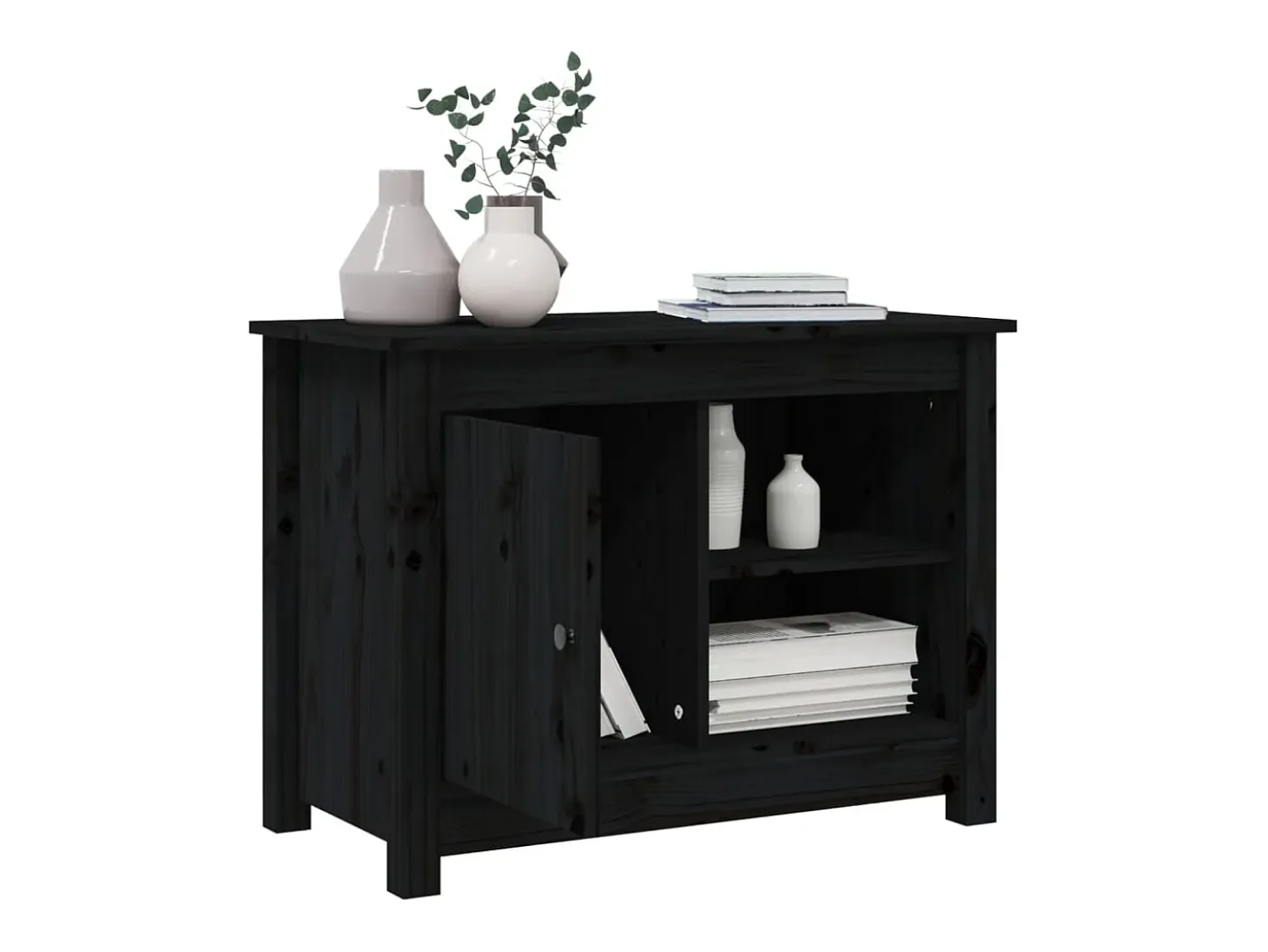 Jean-Gabriel Mueble de TV de madera maciza de pino negro 70x36,5x52 cm