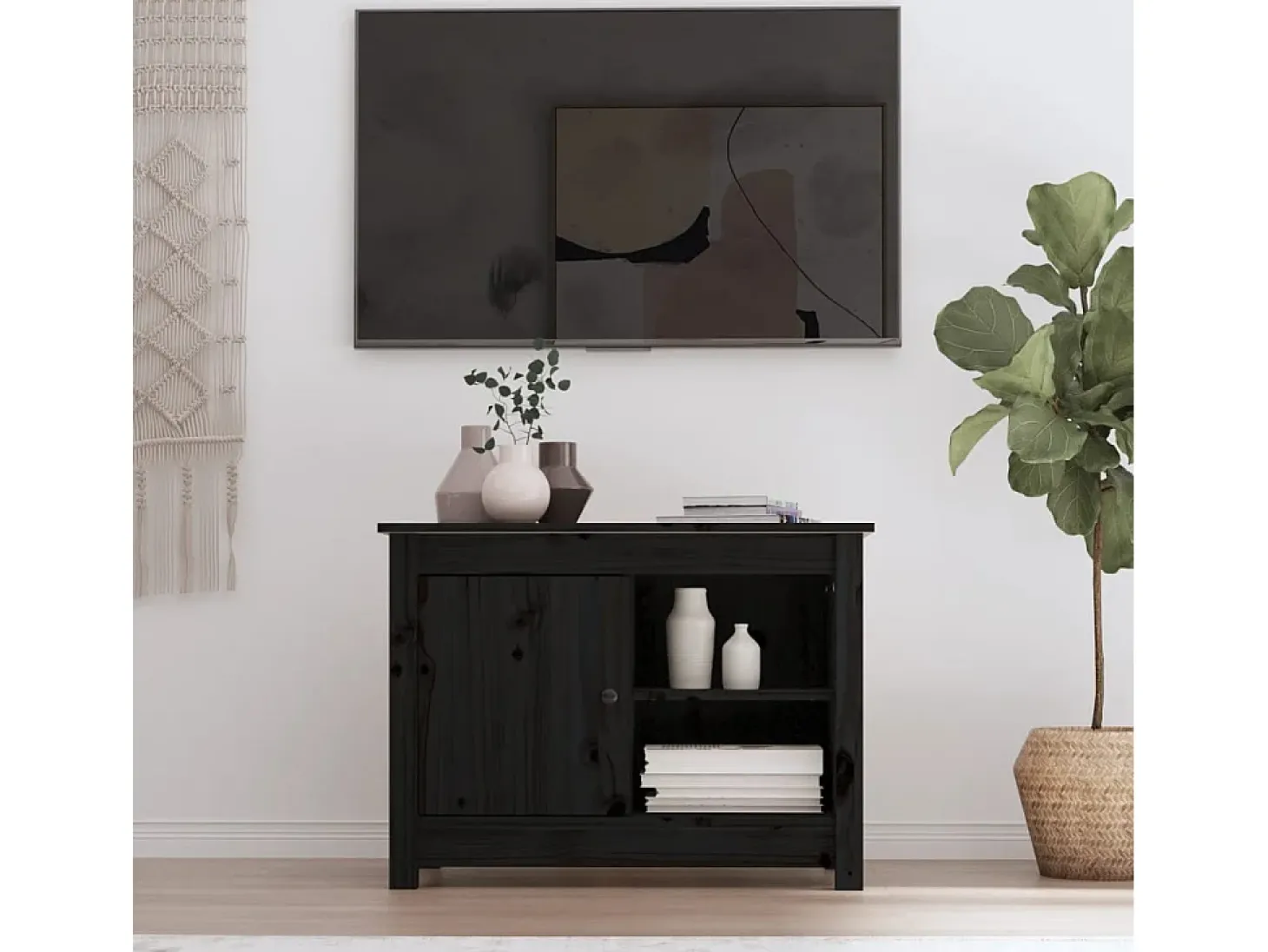 Jean-Gabriel Mueble de TV de madera maciza de pino negro 70x36,5x52 cm