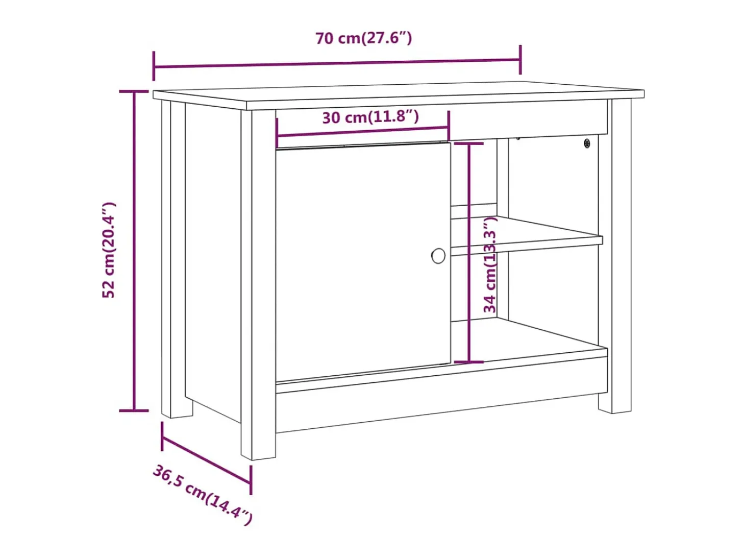 Jean-Gabriel Mueble de TV de madera maciza de pino negro 70x36,5x52 cm