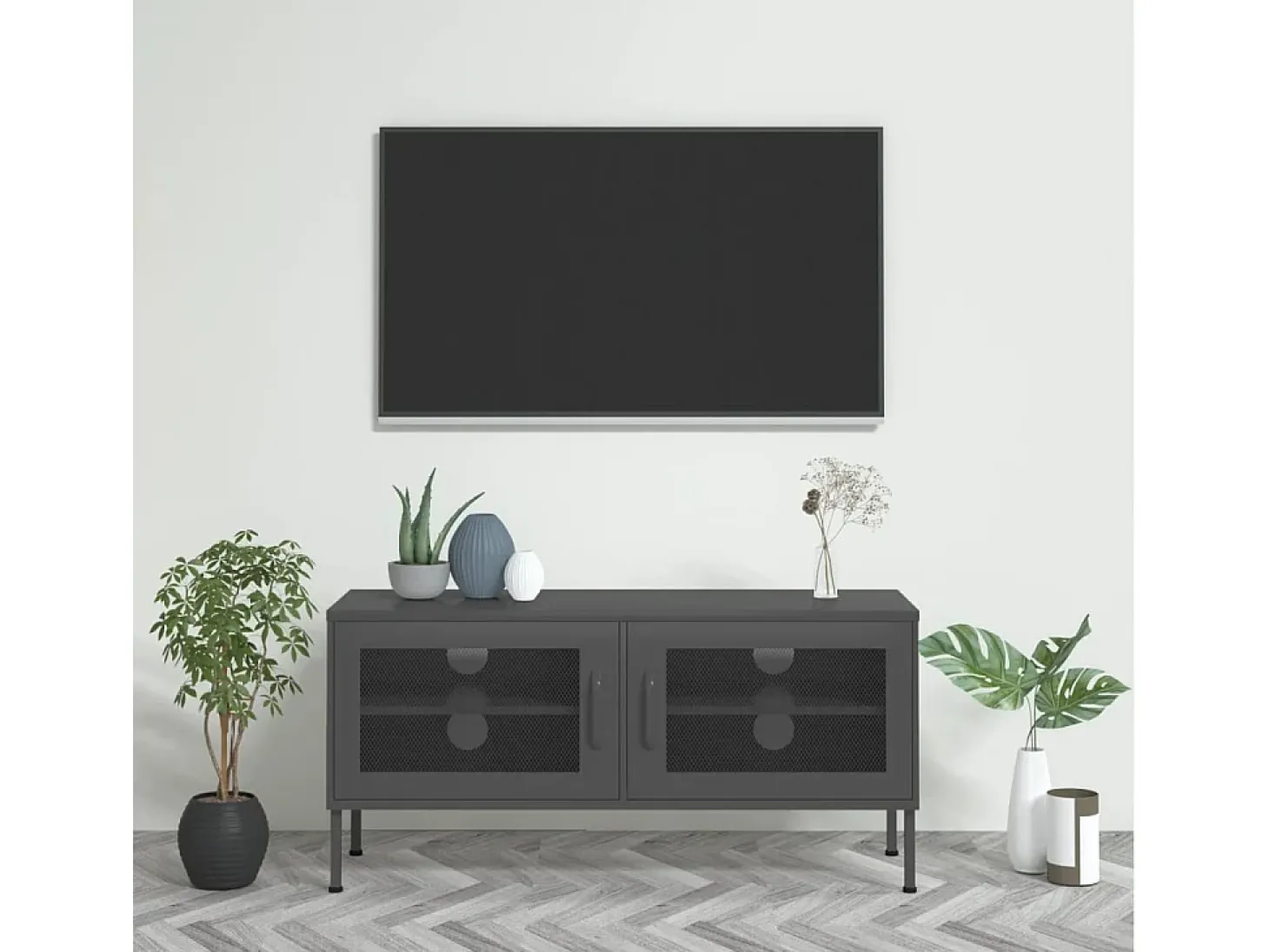 Jennica Mueble para TV de acero gris antracita 105x35x50 cm