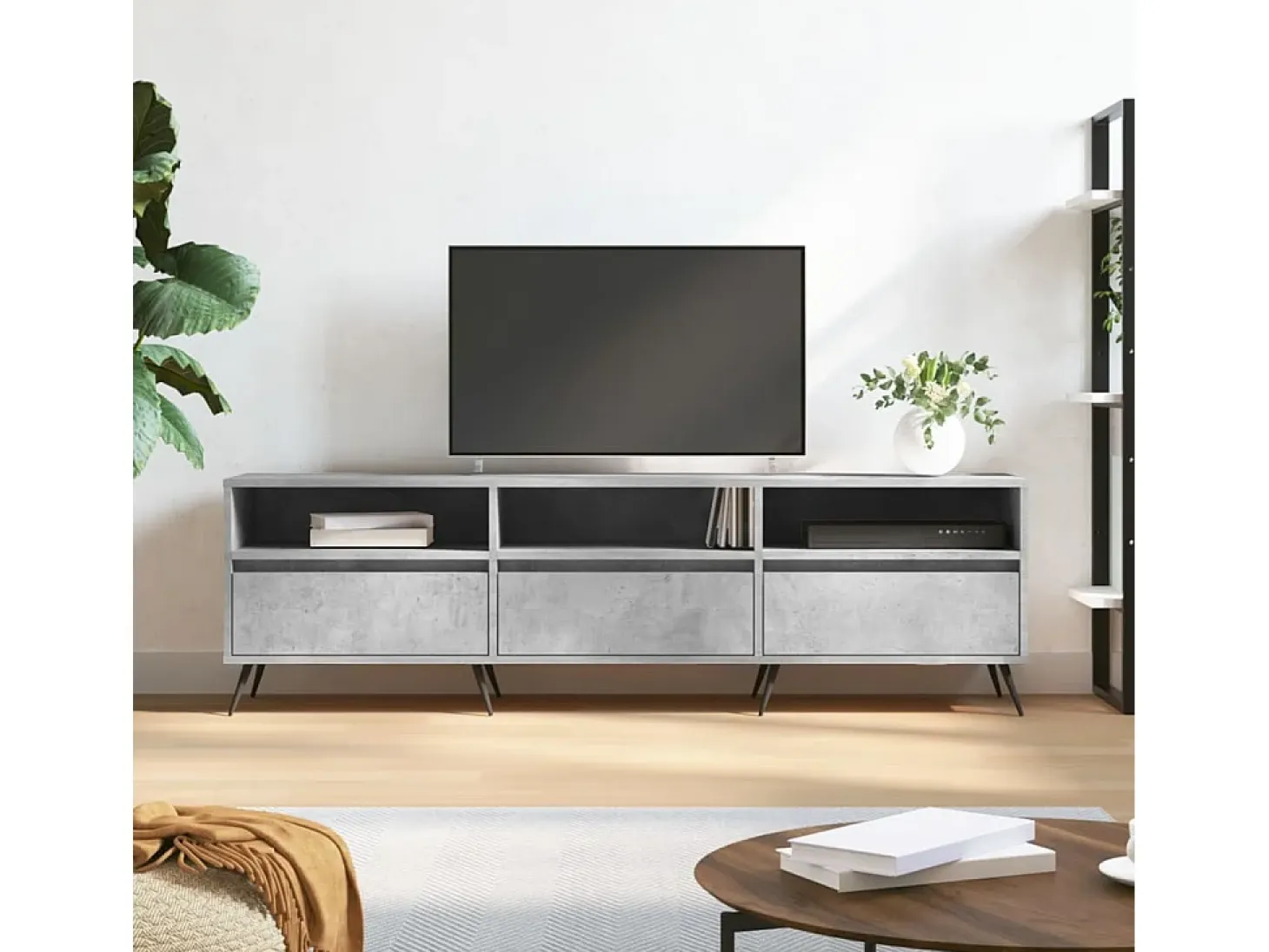 Joël Mueble de TV madera contrachapada gris hormigón 150x30x44,5 cm