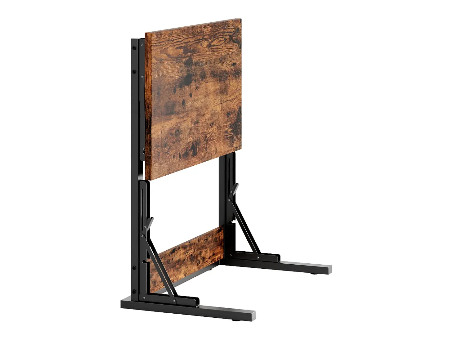 Juego de 2 mesas auxiliares plegables - Metal negro y madera rústica marrón