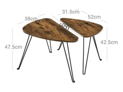 Juego de 2 mesas auxiliares mesas nido mesas de centro para salón comedor dormitorio estilo industrial marrón rústico y negro 12_0002951