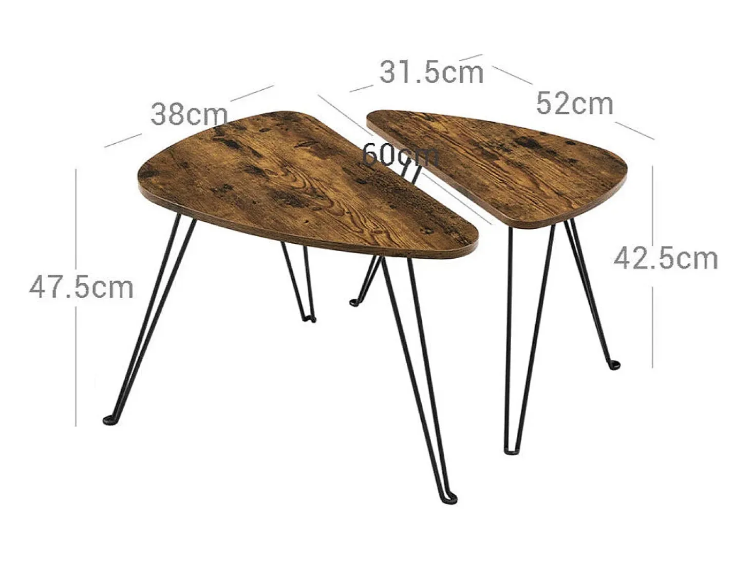 Juego de 2 mesas auxiliares mesas nido mesas de centro para salón comedor dormitorio estilo industrial marrón rústico y negro 12_0002951