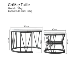Juego de 2 mesas de centro redondas de mármol - Mesa auxiliar moderna de chapa - Mesa de centro para sala de estar, sala de recepción, balcón y oficina - Negro