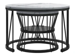 Juego de 2 mesas de centro redondas de mármol - Mesa auxiliar moderna de chapa - Mesa de centro para sala de estar, sala de recepción, balcón y oficina - Negro